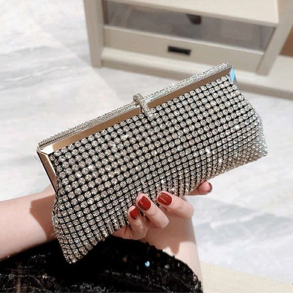 Hot-Selling Cross-Border Pure Handmade Rhinestone Button Clutch Banquet Inlaid Diamond Evening Bag