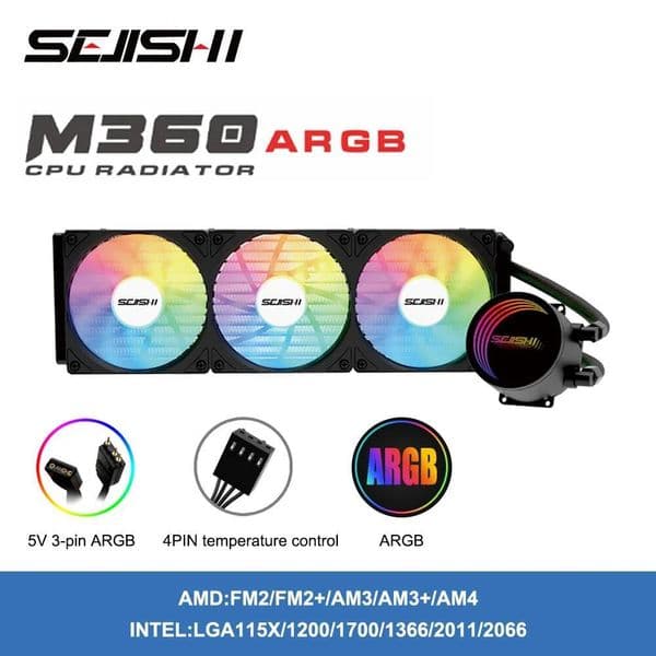 Water Cooler Fan For Socket AMD AM3/AM4 Intel LGA 2066/2011/1700/1366/1200/115 SEJISHI CPU 360mm ARGB Water Cooler for Processor