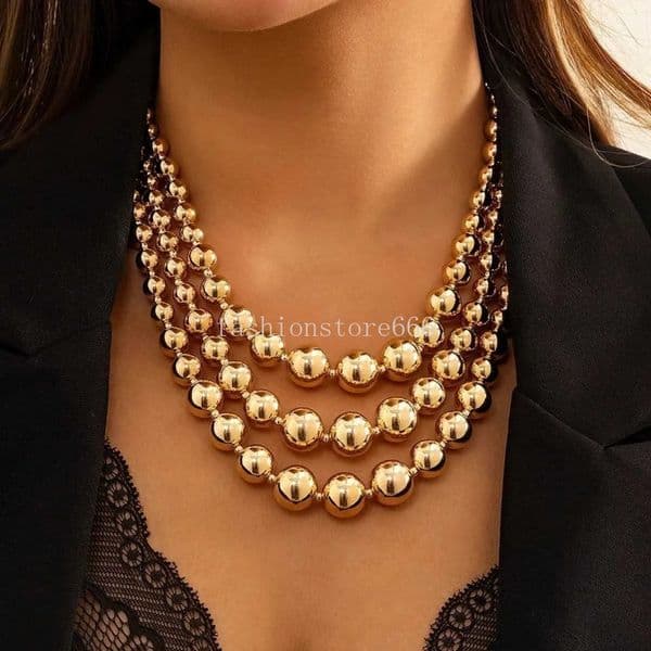 IngeSight. Z Retro Exaggerated Plastic Ball Necklace Womens Multi Layer Thick Clavik Necklace Jewelry