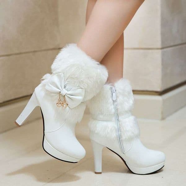 Dropshipping Elegant Bowknot Fur Collar Short Knight Platform High Heel Boots Export H67 dh4997399