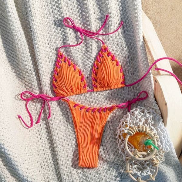 Douxlihm Free Shipping New Designer Clothing 2025 Neck Hanging Sexy Solid Color With Eyelets Bikini Women's Beach Vacation Swimsuit