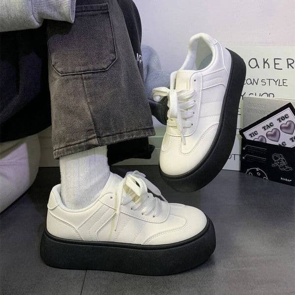 Ddmysports Women S Thick Sole Color Blocked White Sneakers Spring New Hot Sale Versatile Height Increasing Shoes For Outdoor Shoes