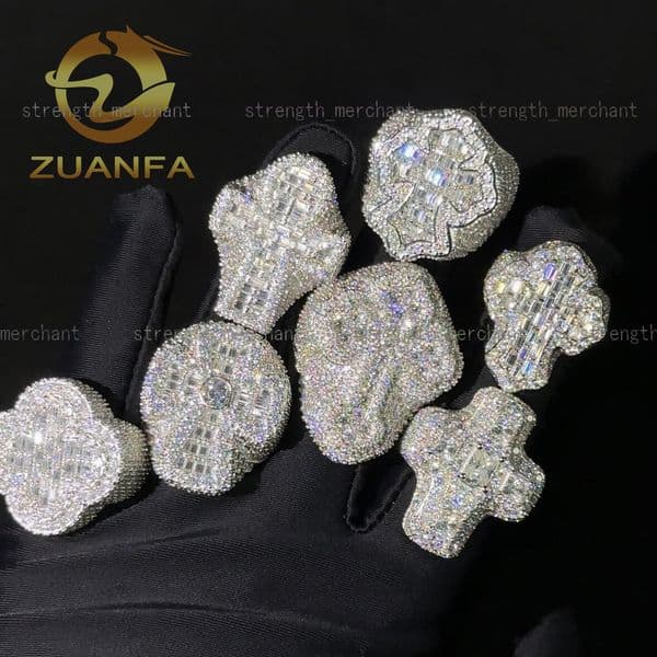 Hip Hop Style Hot Sale Vvs Moissanite Men Diamond Rings 925 Silver Ice Out Ring Cross Moissanite Hip Hop Ring Collection