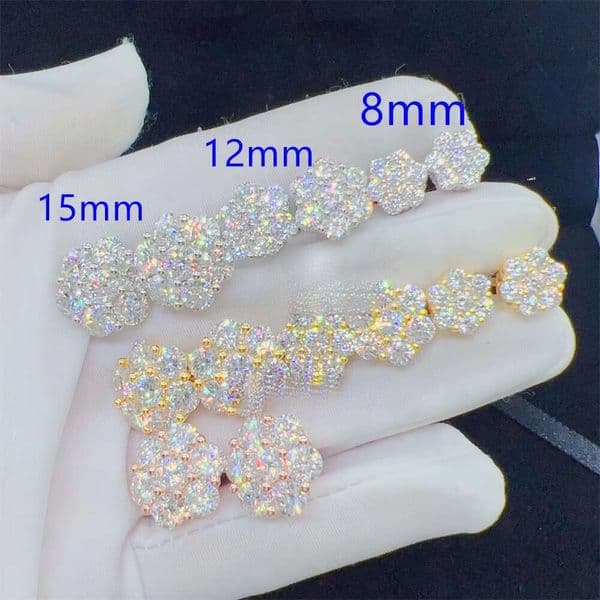 Zuanfa Hot Top Selling Pass Dia Tester Fine Jewelry Sier 8mm 12mm 15mm Flower VVS Moissanite Stud Earrings aaa