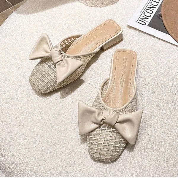 Ddmysports Mesh Breathable Medium Heel Women S Slippers And Ladies Sandals With Bow Slides Luxury New Collection Designer Vip Shoes Outdoor Shoes