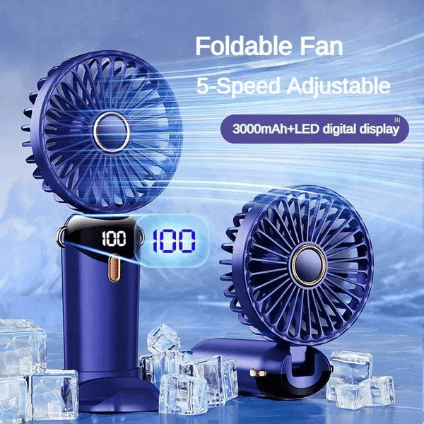 USB Handheld Mini Fan Foldable Portable Neck Hanging Fans 5 Speed USB Rechargeable Fans with Phone Stand and Display Screen