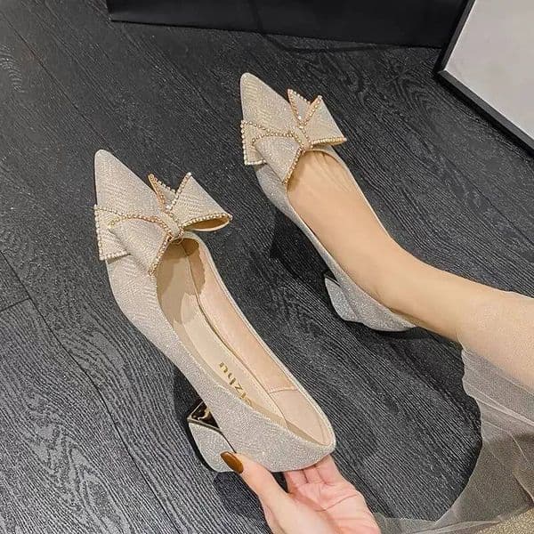 Ddmysports Pointed Toe Rhinestone Ladies Pumps Bow With Medium Heels Women S Shoes Y K On Promotion Chic And Elegant Trend Offer Shoe Outdoor Shoes