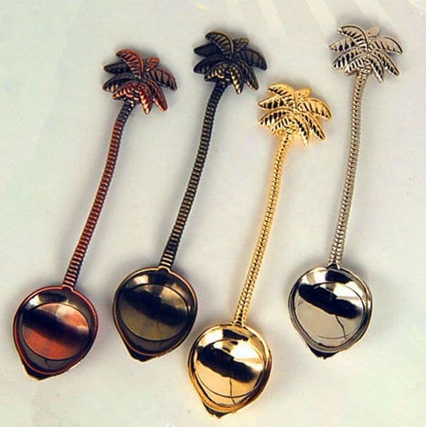 10.5cmx2.5cm Coconut Tree Golden Spoon Teaspoon for Tea Coffee Dessert Spoon Alloy Coconut Tree Tea Scoop