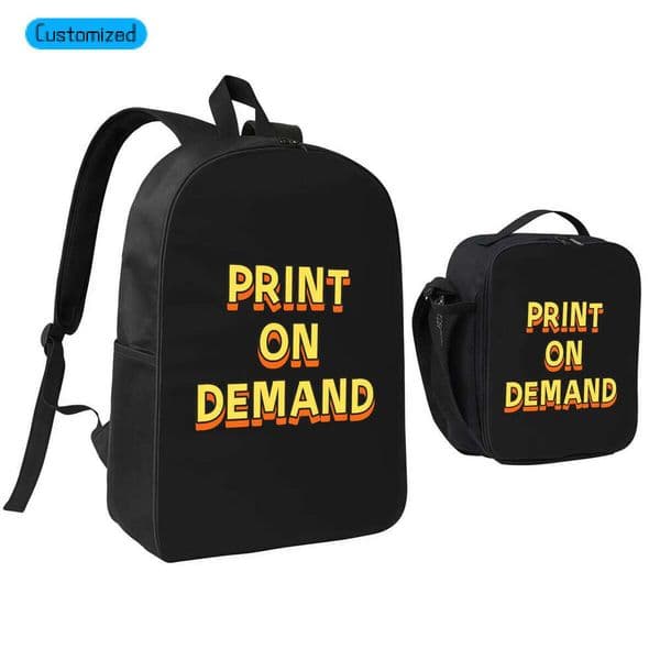 POD Custom-made Oxford Cloth Backpack and Lunch Bag Set, Fashionable for Home Use, with Free Shipping