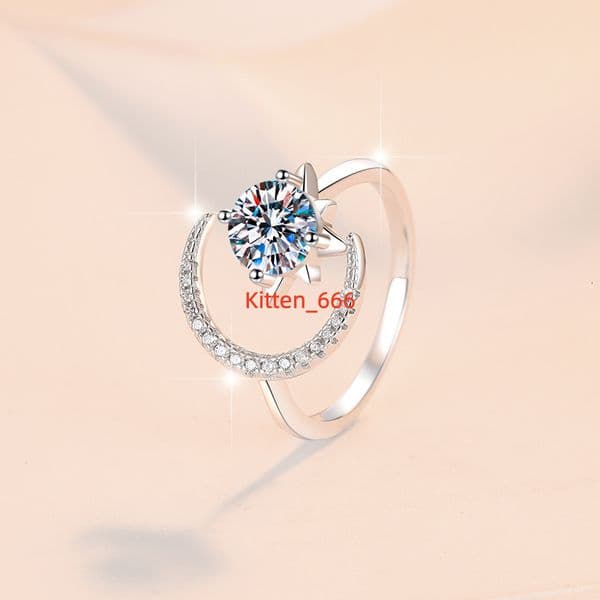 Dofi Factory Price Adjustable 925 Silver Moissanite Ring Dreamy Stars and Moon Design for Women