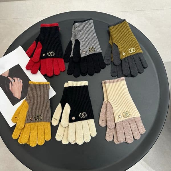 Classic Splicing Gloves for Winter Autumn Fashion Women Glove Knitting Wool Letter Style Outdoor Sport Warm Hemp