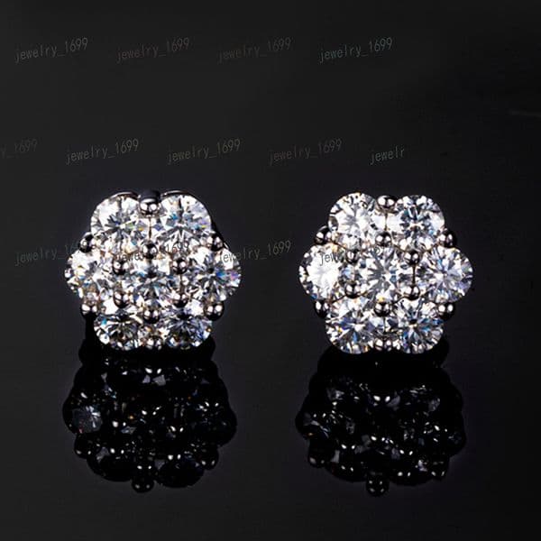 VVS Moissanite Diamond StudCertified Honeycomb Gold Plated 925 Sterling Silver Flower Cluster Moissanite Earrings Men