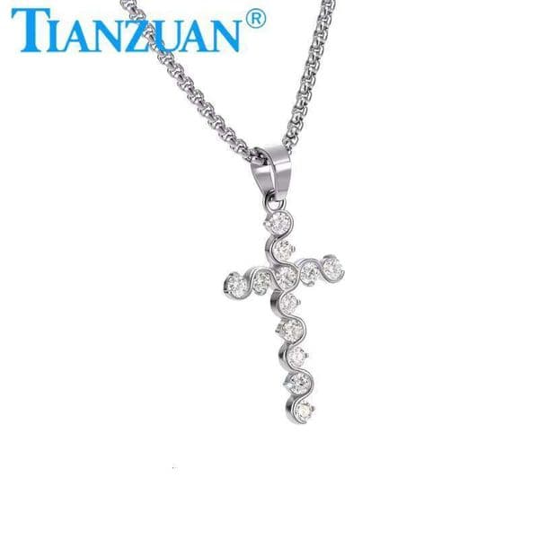 Tianzuan Cross Women's sterling silver 3mm Round Moissanite Waterproof Girl's Necklace Fashion Jewelry