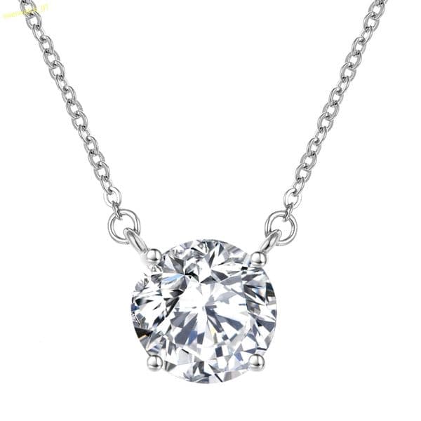 Minimalist Jewelry 925 Sterling Silver Ladies Elegant Temperament Shiny Round Cut Moissanite Necklace Bride Engagement Jewelry