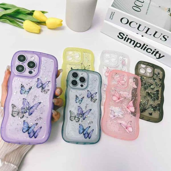 Butterfly Foil Soft TPU Cases For Iphone 17 Air 16 15 Plus 14 Pro Max 13 12 11 Luxury Bling Confetti Glitter Stars Wave Side Clear Sparking Fashion Mobile Phone