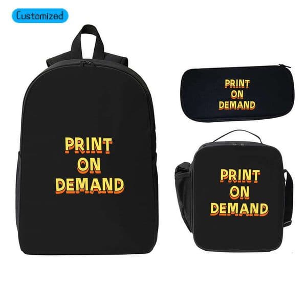 POD Custom-made Super Trendy Oxford Cloth School Bag + Lunch Bag + Pencil Case Set - Perfect for Home, Free Shipping!