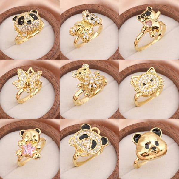 Rotatable ring cute little panda ring Designer Love Ring Heart Band Rings for Men and Women Luxury Fashion Jewelry Unisex Ring Gold Silver Rose Ring Wedding Party Gift