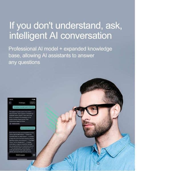 Smart Glasses Camera Bluetooth Glasses W100 Smart Glasses: Bluetooth Calling, AI Translation, Music Control, 10H Battery, Ip67 Waterproof