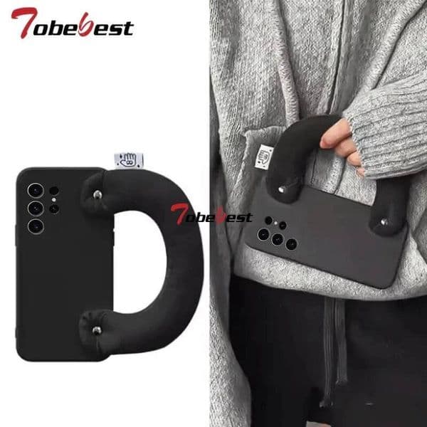 Handheld Cotton Padded Leather Wristband Phone Case for Samsung Galaxy S25 S24 S23 S22 S21 S20 FE Ultra Plus Silicone Cover