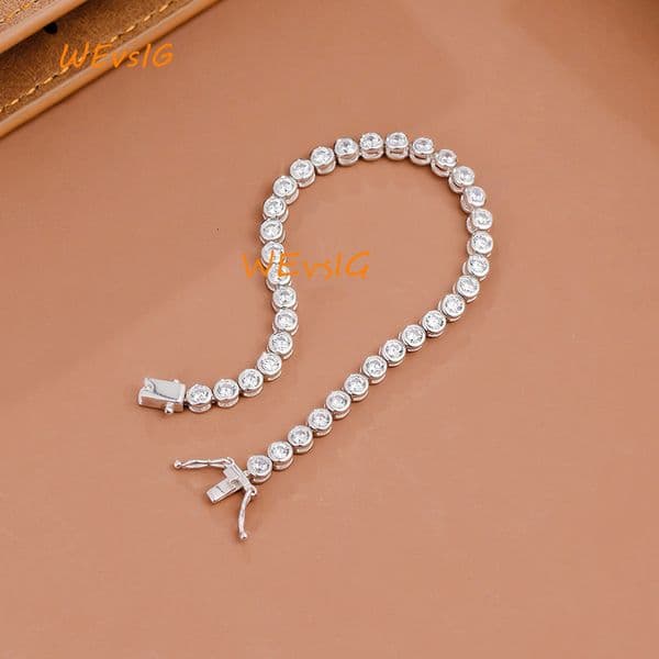 Personal Fine Jewelry High End Custom 14K or 18K Real Gold Moissanite Bezel Set Tennis Chain
