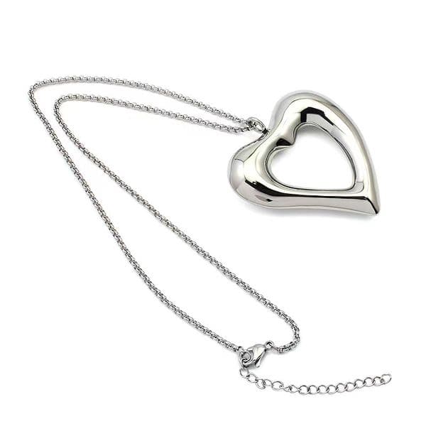 Sliver 45.5cm+5cm Long Necklace with Hollow Inside Heart Shape Necklace 55mm Sliver Heart Necklace Europe and American Style