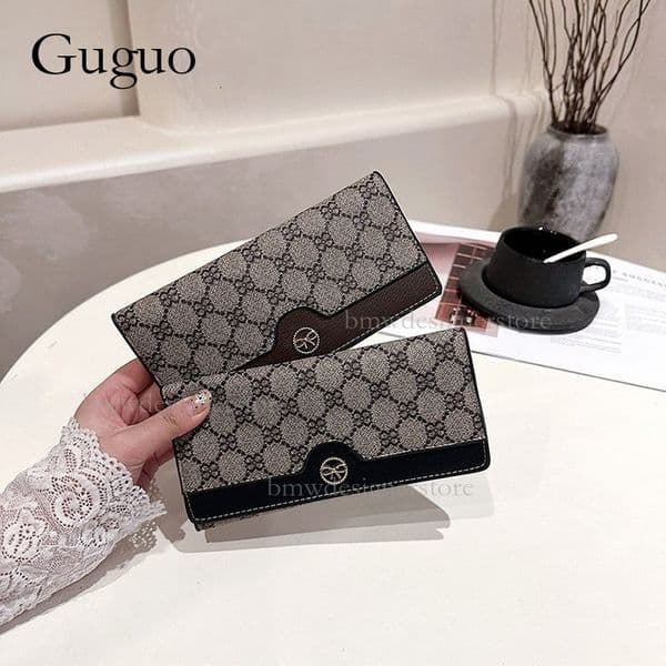 Guguo Designer Fashion Long Wallet Large Capacity Multi Card Slot Women's Printed Card Bag Retro Classic Handbag Large Banknote Wallet Folding Style