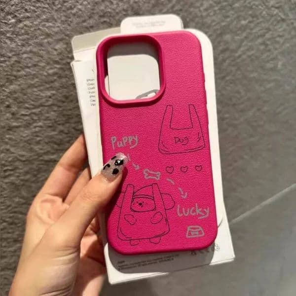 Cute shopping bag dog Candy Color Lichee Pattern Case For iPhone 16 15 14 13 12 11 Pro Max X XS XR 7 8 Plus Soft Silicone Cover