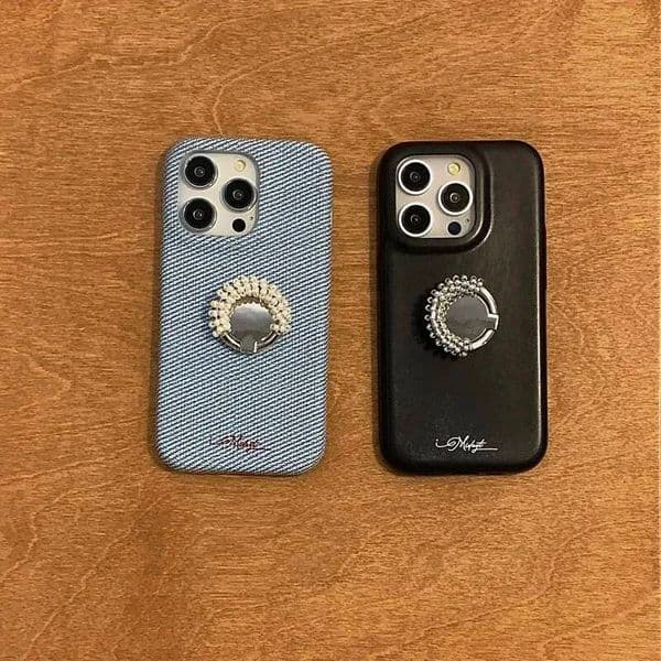 For iPhone 16 Promax denim pearl ring buckle phone case Apple 15 Pro with stand protective cover 14 anti drop 13 new solid color