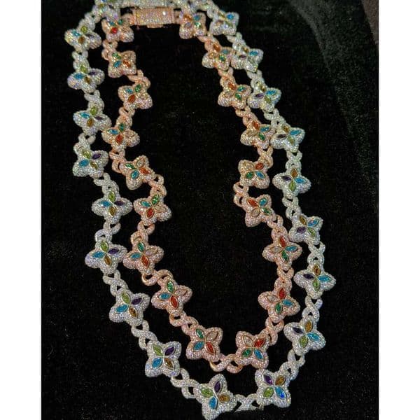 Fashion Fancy Colors Marquise 10k Cut VVS Moissanite Clover Charms Infinity GRA PASS Links 925 Sterling 18k Silver Cuban Link VVS 14k Chain Jewelry 7