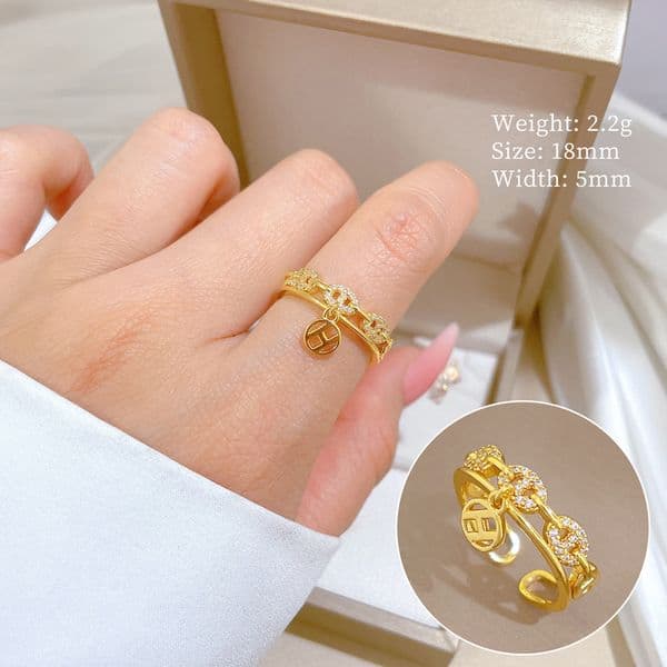 Korean Style Exquisite Zircon Inlaid Coin Ring With Adjustable Opening Simple Hand For Daily Wear Exquisite Love Birthday Gift Ring