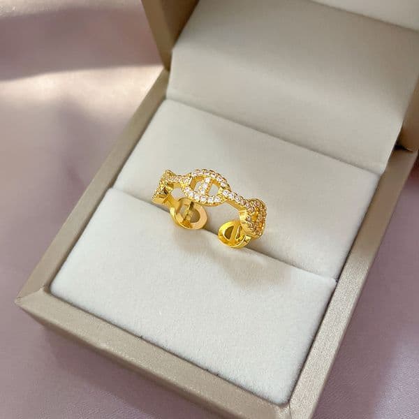 Exquisite Small Diamond Inlaid Open Ring With Charming Temperament Simple Design For Ladies Index Finger Ring Suitable For Birthday Holiday Party Gift Ring