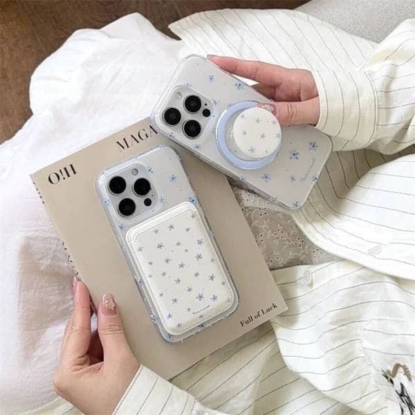 Korean Ins Flower Magnetic Stand Phone Case For iPhone 16 15 14 13 Pro Max Cover with Magsafe Card Holder Cute Cases Funda