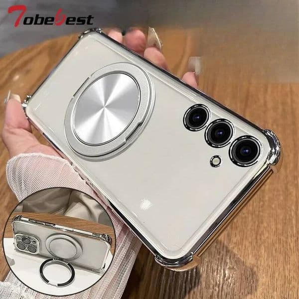 360 Degree Rotating Magnetic Bracket Shockproof Plating Case For Samsung Galaxy S25 Edge S24 S23 S22 S21 S20 FE Ultra Plus Cover