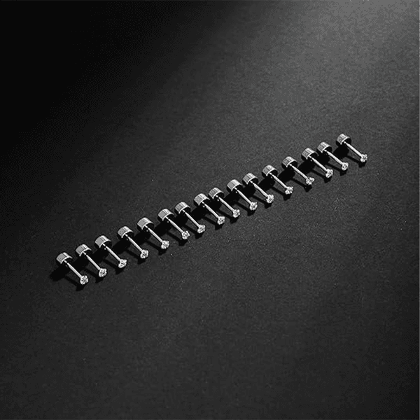 8 Pairs Flat Back Threadless Tiny Stud Earrings 316L Stainless Steel Cubic Zirconia Silver Plated Push in Cartilage Tragus Helix Earring Piercing Jewelry