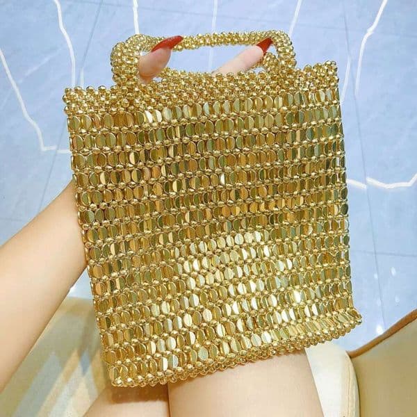 Metal Shiny Beaded Shoulder Bags Luxury Designer Handbags For Women Purse New Fashion Chain Crossbody