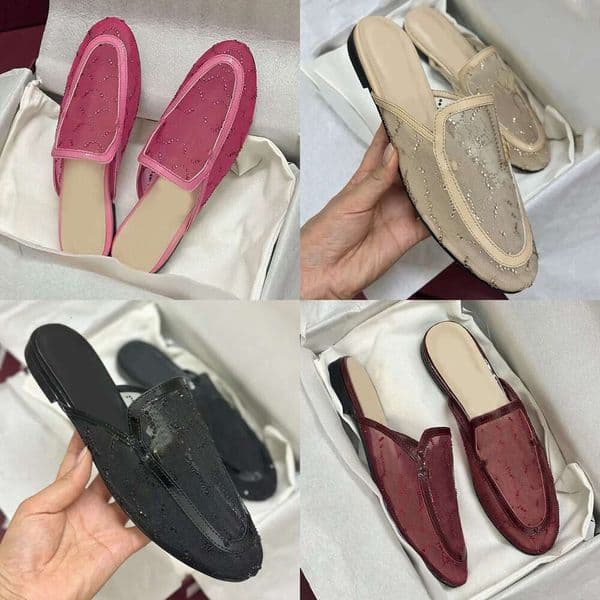 designer shoe woman dinner shoes Mesh pink flat slippers slides clog mule slide womens multi crystals sandals luxury slipper fashion sandal rhinestone sliders