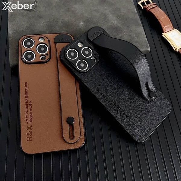 Luxury Sheepskin Leather Texture Wrist Strap Holder Case For iPhone 13 14 Pro Max X XS XR 6 7 8 Plus SE Hand Lanyard Stand Cover