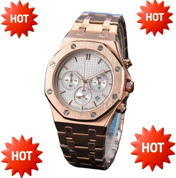NEW men Top luxury A Ply Quartz Movement 6 needles ROYALOAKity Watches Sports women high quality Chronograph Watch Circle Stainless steel wristwatch #92