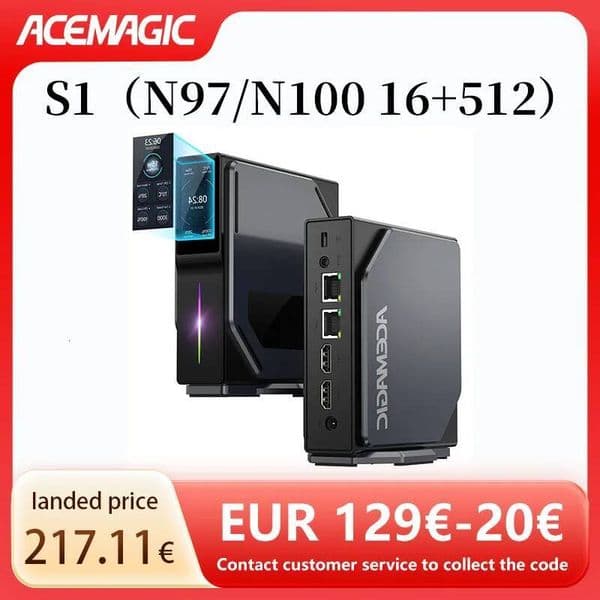 ACEMAGIC S1 MINI PC Alder Lake N97/N100 16GB DDR4 512GB M2 2280 SATA SSD Wifi5 BT42 Windows 11 Micro Desktop Computer