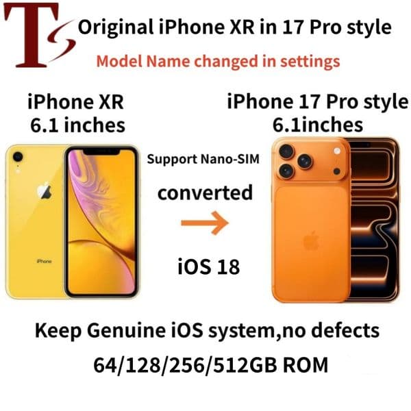 genuine apple xr in iphone 17 pro style phone 4g lte unlocked coming 17 pro box sealed 3g ram 256gb 512GB rom oled smartphone with battery 100 life