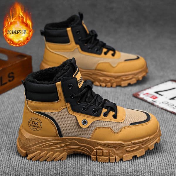 Ddmysports Winter Fleece Lined High Top Martin Men S Work Shoes Trendy Versatile Thick Soled Warm Cotton Short Boots Outdoor Shoes