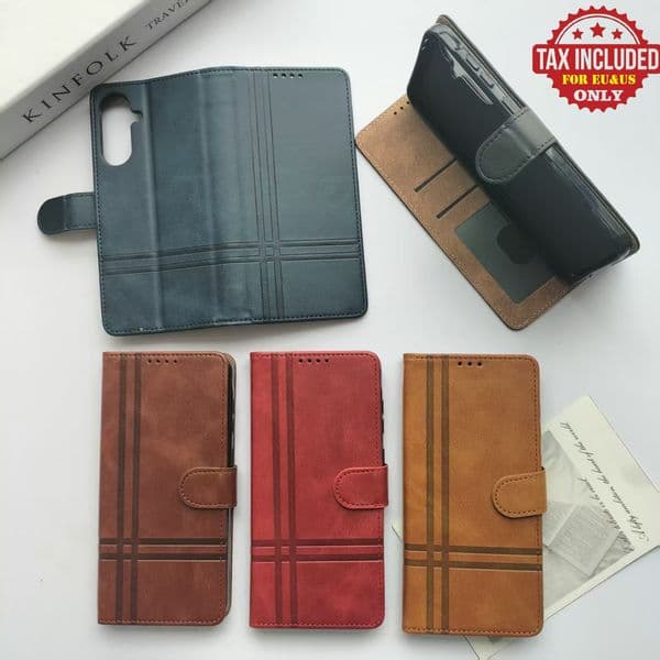 Wallet Case for iPhone 17 Pro Max Air 16 15 Plus Premium PU Leather Cover with Card Holder Folio Magnetic Retro flip book case with Kickstand