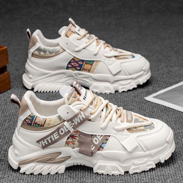 Ddmysports Autumn New Breathable White Men S Trendy Versatile Thick Soled Sneakers Casual Dad Shoes Outdoor Shoes