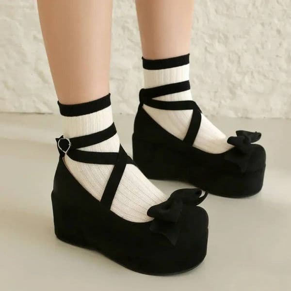 Ddmyoutdoor Women S Platform Suede Mary Janes Ankle Heart Buckle Lolita Gothic Princess Thick Sole Wedges Pumps Dress Shoes Plus Size Outdoor Shoes
