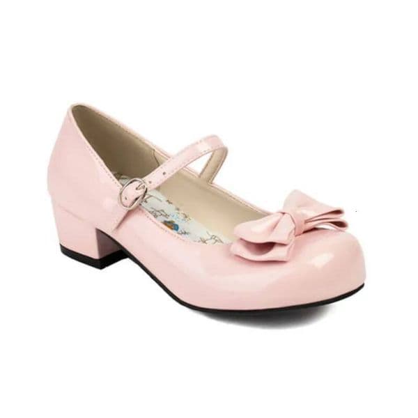 Ddmyoutdoor Sweet Patent Leather Bowtie Princess Pumps Round Toe Block Heel Black Wedding Mary Janes Girls Shoes White Pink Outdoor Shoes