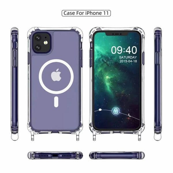Crossbody Lanyard Clear Magnetic Case iPhone 15 16 14 13 12 Pro Max For Magsafe Shockproof Acrylic Hard PC Back Cover