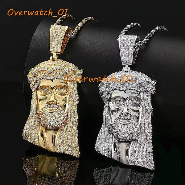 Fashion Jesus Christ Head Pendant Micro Set Zircon Exaggerated Hip Hop Jewelry Electroplated 18k Gold Full Diamond Necklace