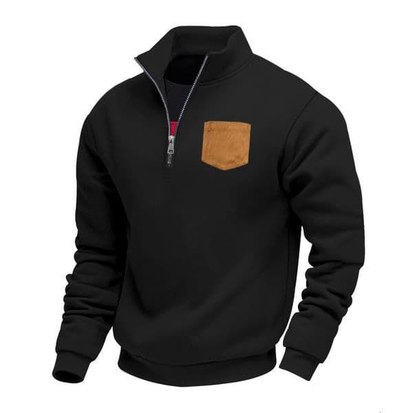 Cross-Border Foreign Trade Spring and Autumn New Casual Men's Half-Zip Stand Collar Patch Pocket Fleece Sweatshirt Pullover Plus Size Top for Men