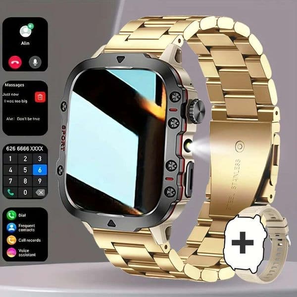 1.81-inch smart watch for men women, style, USB charging, multiple sports modes and pedometer, wireless connection