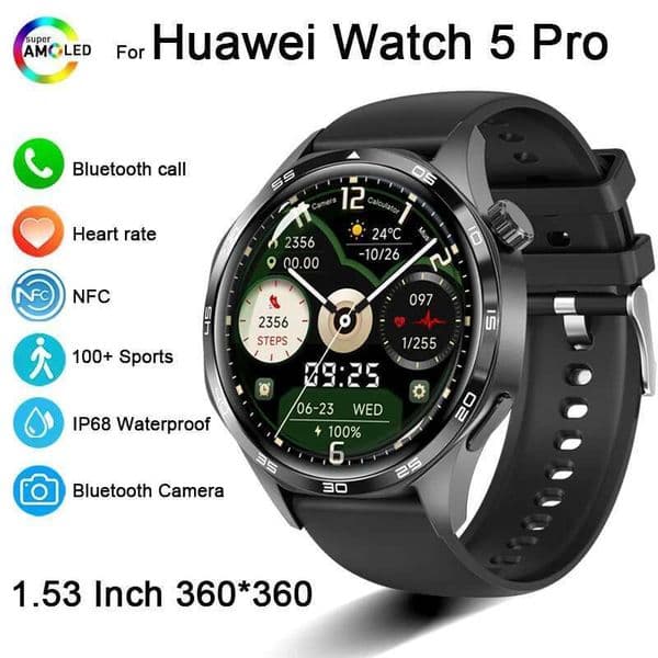 New Huawei Watch5 Men Smartwatch Outdoor Sports Compass Bluetooth Call NFC Heart Rate GPS Track Weather Waterproof Smart watch